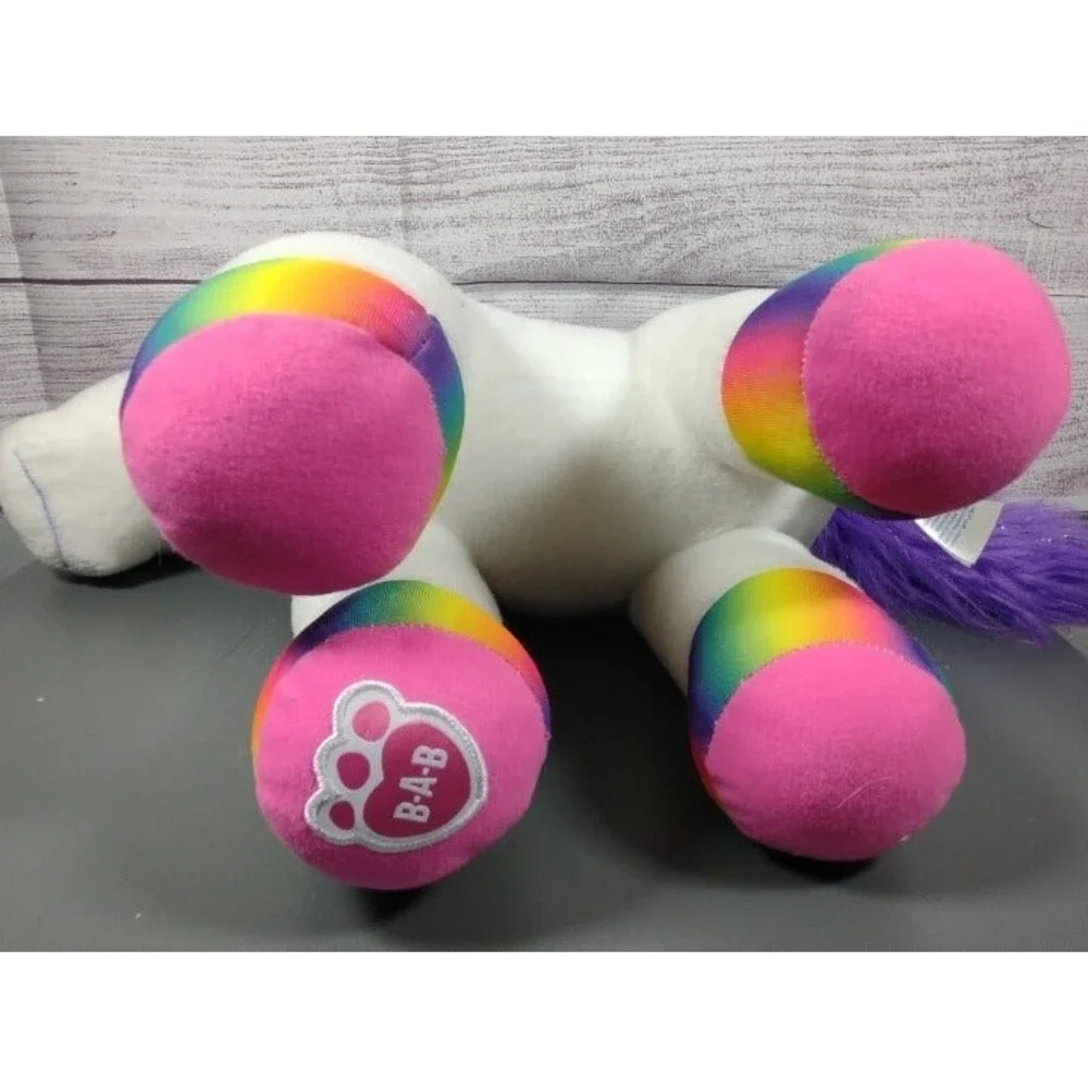 Build-A-Bear Craze Rainbow White Unicorn w/ Purple Glitter Mane/Tail 12
